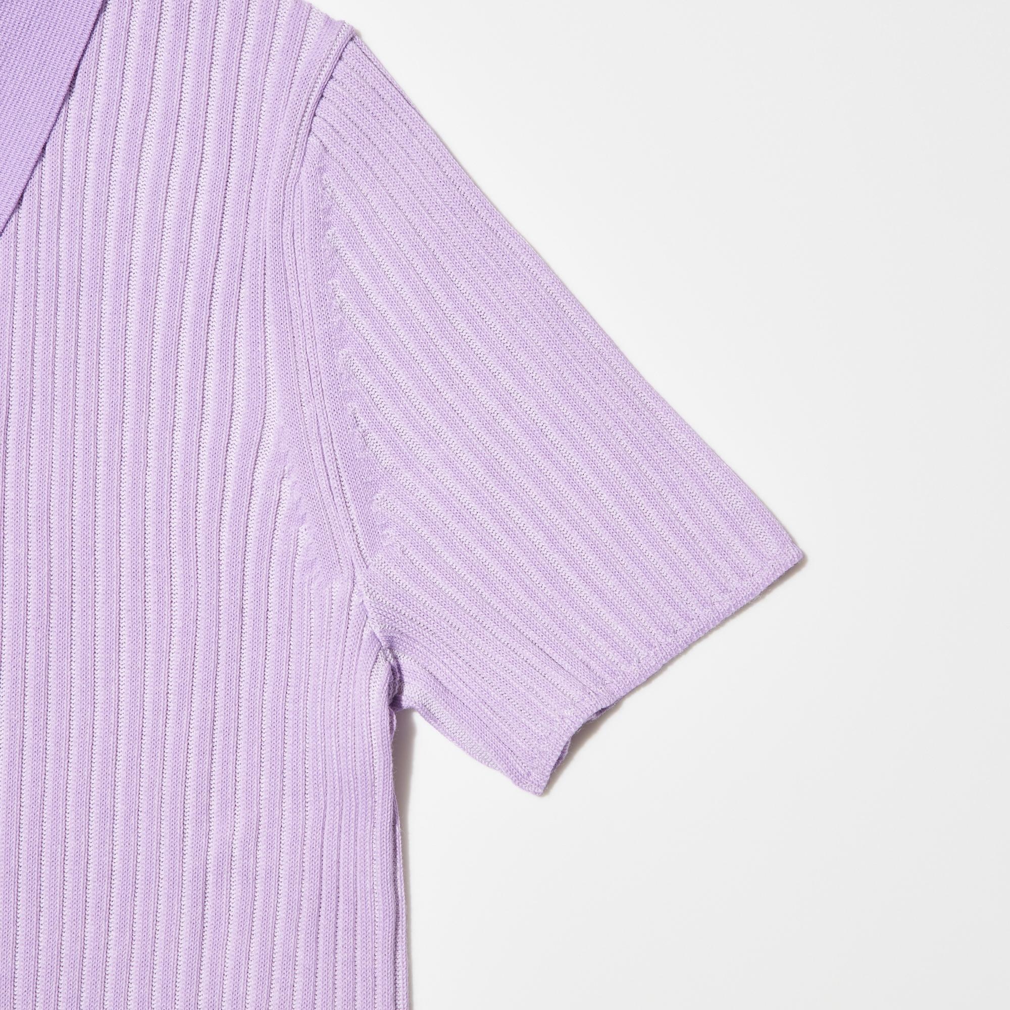 Ribbed Striped Short-Sleeve Polo Cardigan