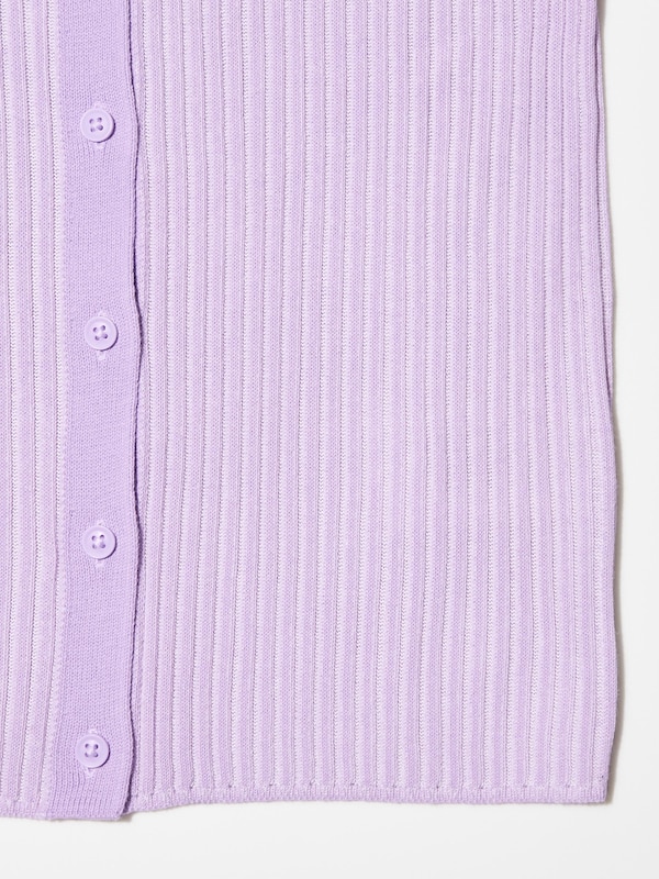 Ribbed Striped Short-Sleeve Polo Cardigan