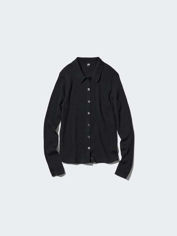 Cardigan 100% Merino a Coste con Colletto