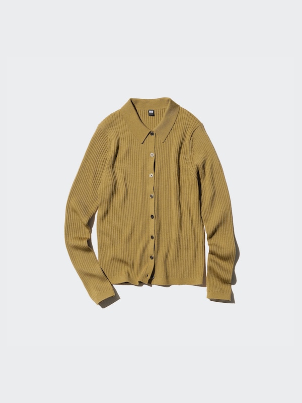 MERINO RIBBED POLO CARDIGAN