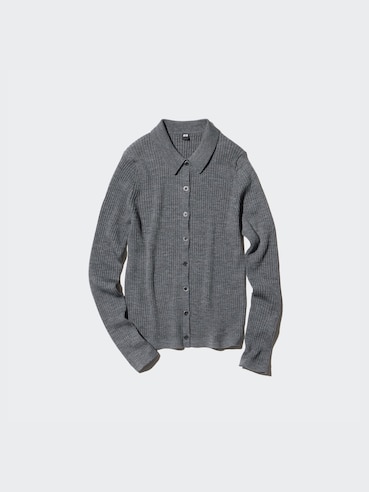 MERINO RIBBED POLO CARDIGAN