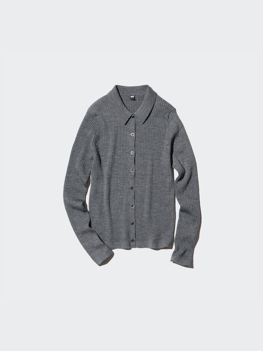 MERINO RIBBED POLO CARDIGAN