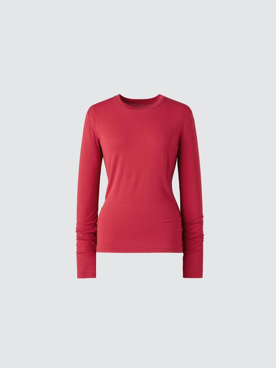 Uniqlo Women's Heattech Cashmere Blend T-shirt Extra Warm With Moisture-wicking, Red, Xs