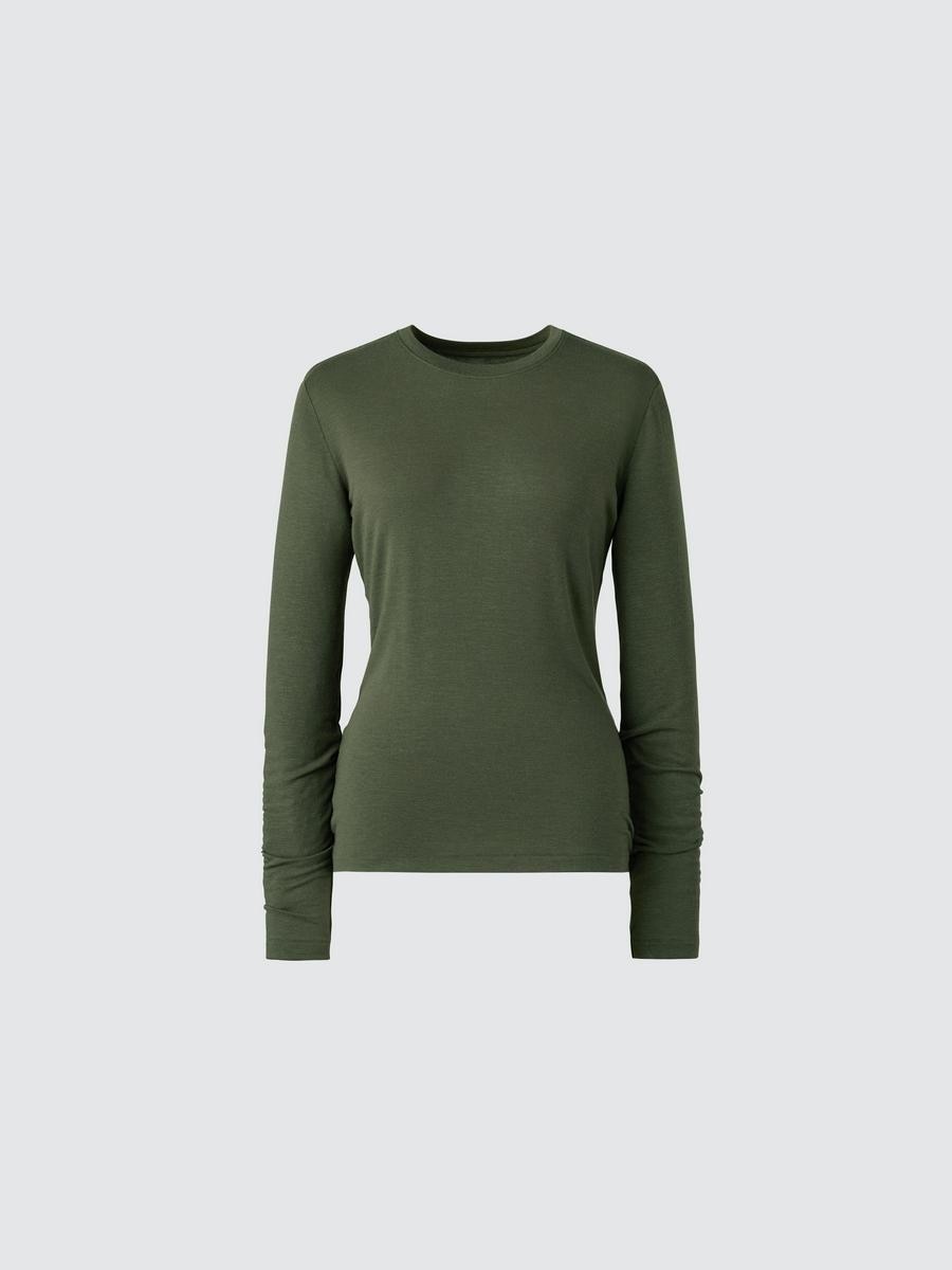Uniqlo Women's Heattech Cashmere Blend T-shirt Extra Warm With Moisture-wicking, Olive, Xs