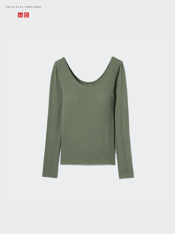 HEATTECH EXTRA WARM RIBBED BALLET NECK BRA T-SHIRT