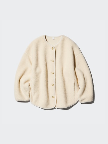 PILE LINED FLEECE RELAXED SILHOUETTE CARDIGAN