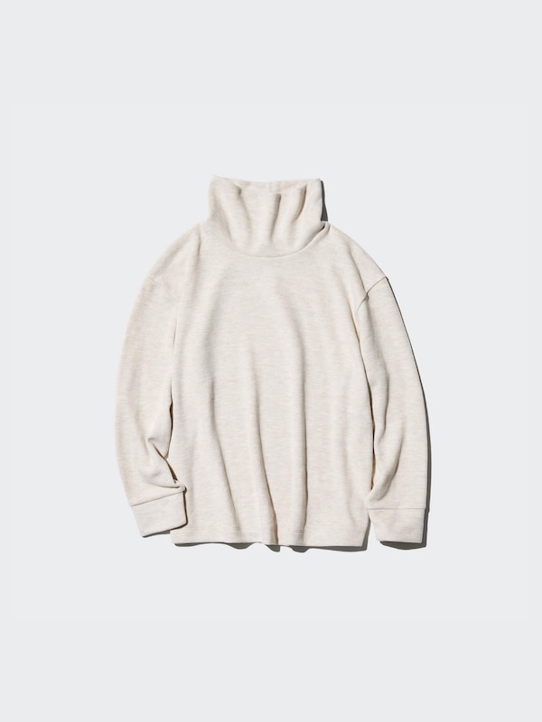 Soft Knit Fleece Ribbed High Neck T-Shirt (Long Sleeve)