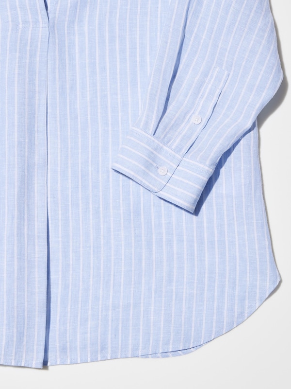 Premium Linen Skipper Collar Shirt (Stripe, 3/4 Sleeve)