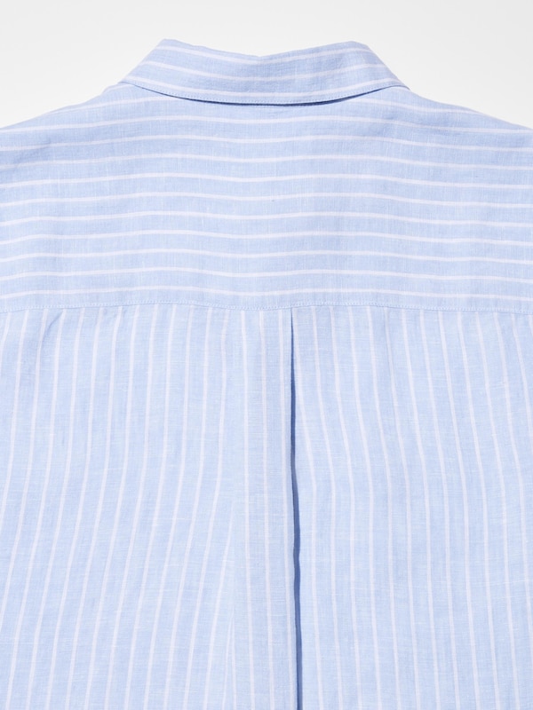 Premium Linen Skipper Collar Shirt (Stripe, 3/4 Sleeve)