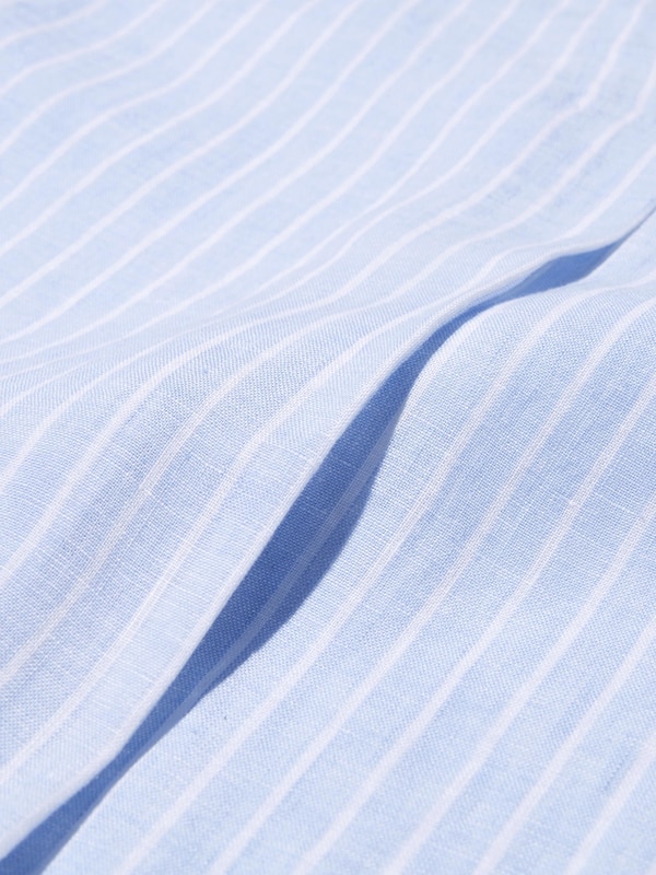 Premium Linen Skipper Collar Shirt (Stripe, 3/4 Sleeve)