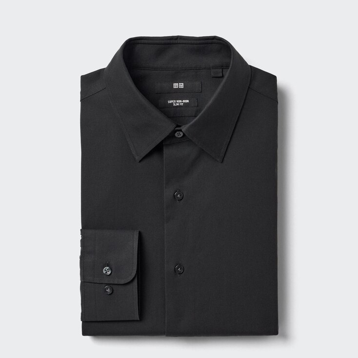 Uniqlo Algodón Camisa antiarrugas (slim fit) - Negro - XL