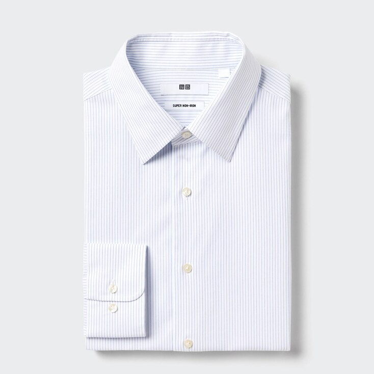 Uniqlo Algodón Camisa antiarrugas (regular fit, rayas) - Azul - XL