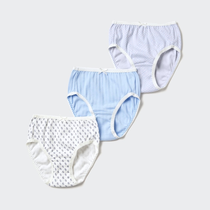 Uniqlo Bragas algodón (estampado flores, pack 3) niña - Azul Claro - 3-4Y