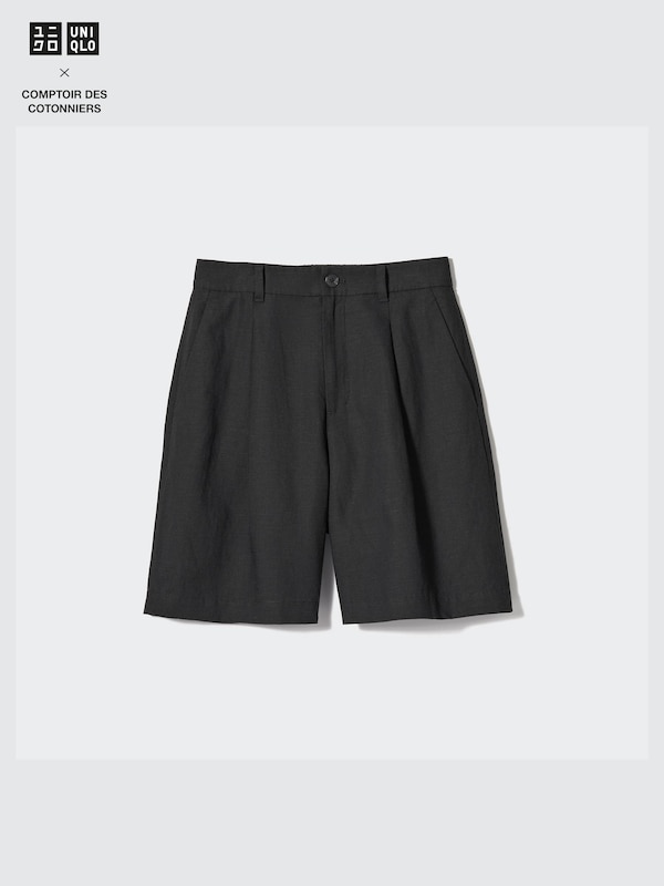Linen-Blend Pleated Shorts
