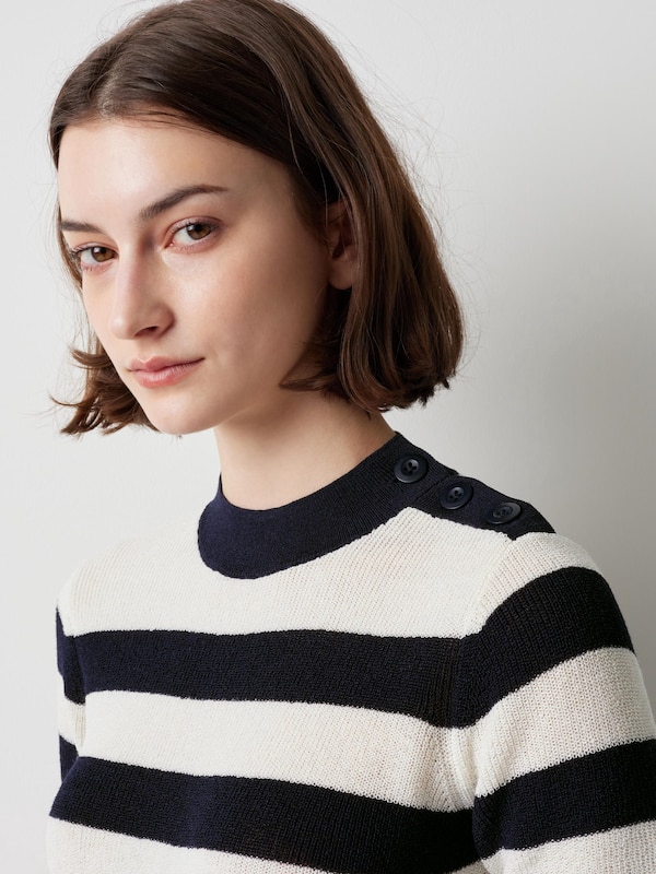 Linen-Blend Striped Half-Sleeve Sweater | UNIQLO US