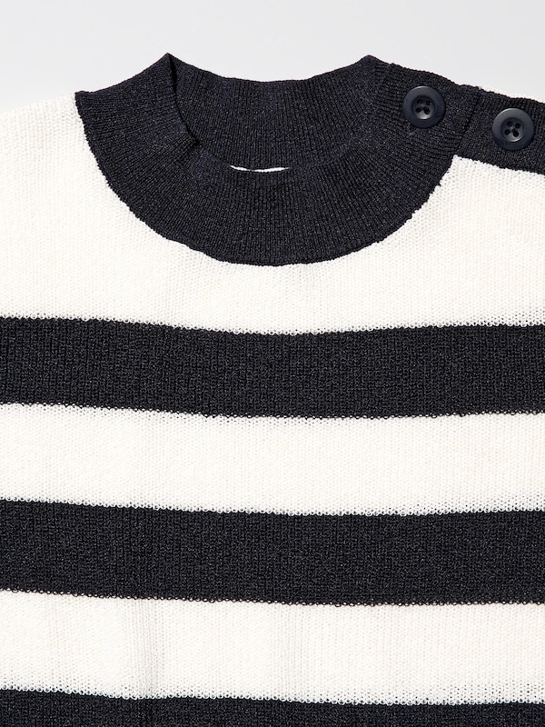 Linen-Blend Striped Half-Sleeve Sweater