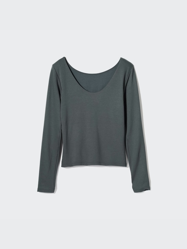 HEATTECH Ribbed Scoop Neck Long Sleeved Thermal Bra Top