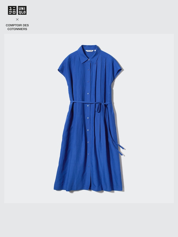 LINEN BLEND SHORT SLEEVE SHIRT DRESS