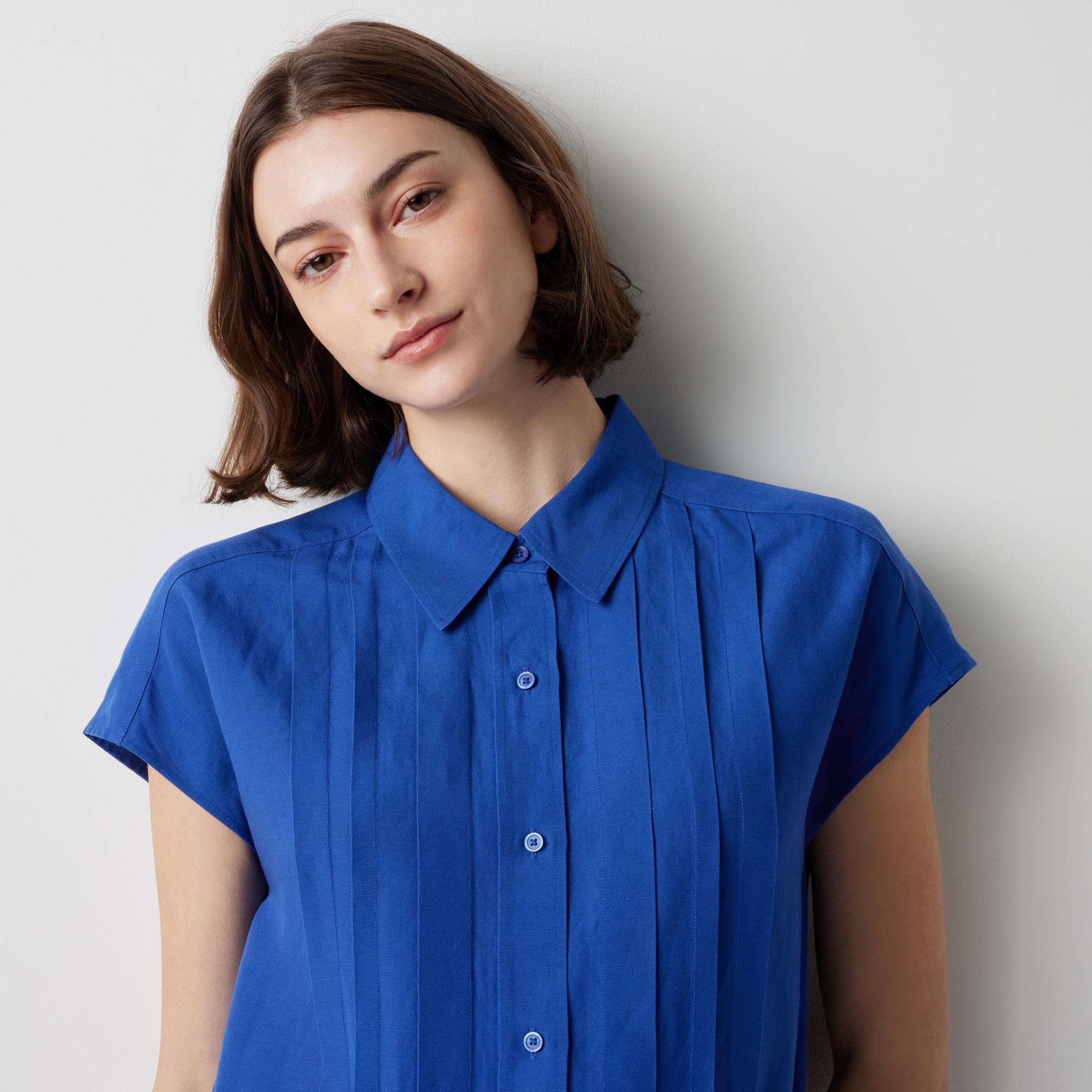 Linen-Blend Short-Sleeve Shirt Dress