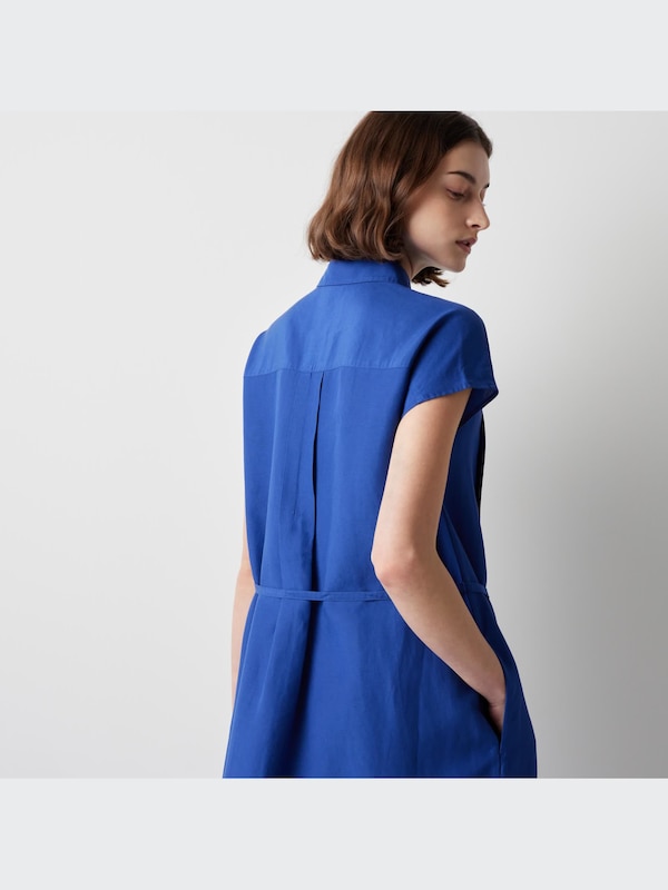 Linen-Blend Short-Sleeve Shirt Dress