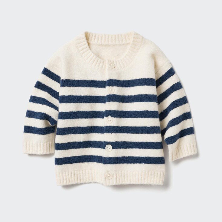 Uniqlo Cárdigan punto suave (Soufflé, rayas) - Blanco Hueso - 3 años