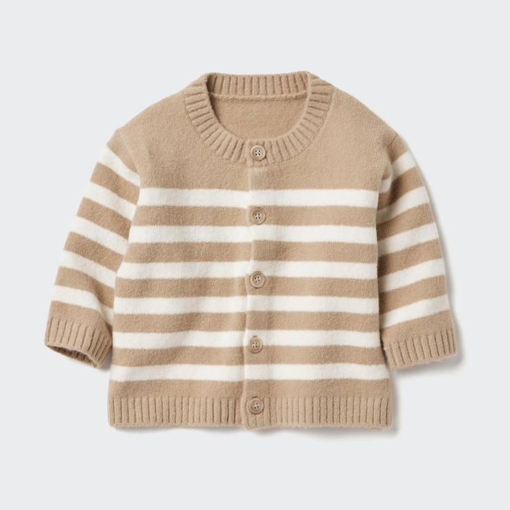 Uniqlo Cárdigan punto suave (Soufflé, rayas) - Beige - 18 -24 Mo