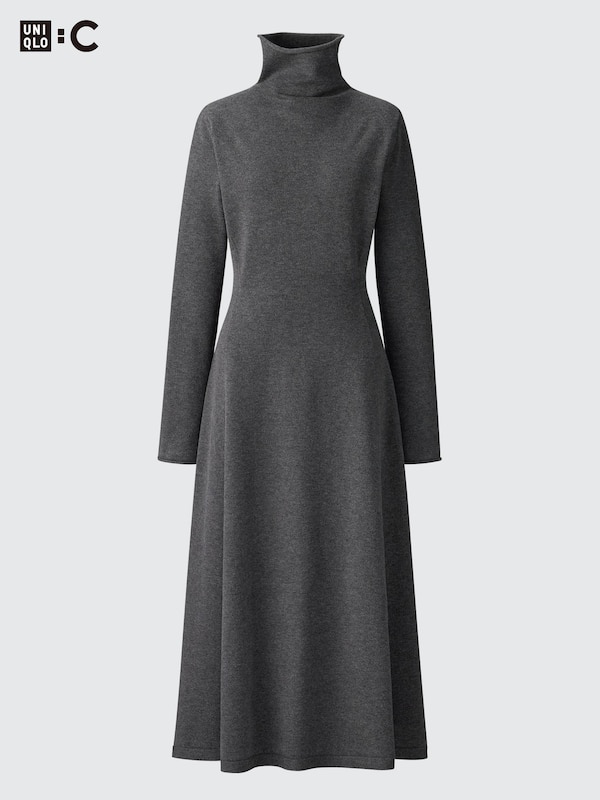 Smooth Souffle Yarn Flare Dress | Turtleneck