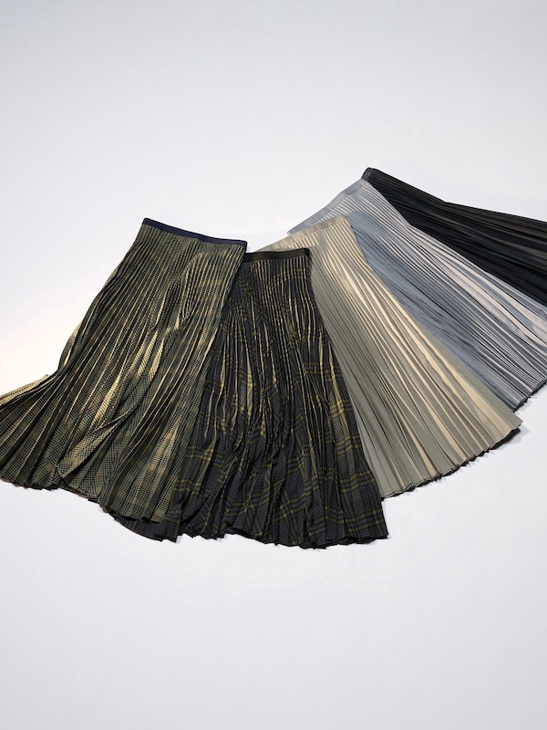 Pleated Long Skirt | Checked