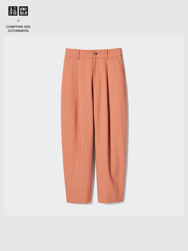 Linen Blend Pleated Tapered Trousers