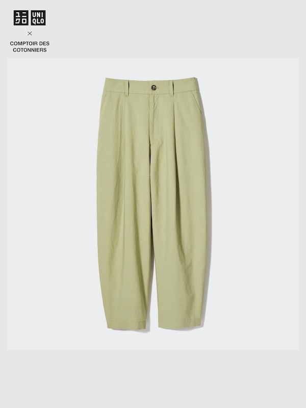 Linen Blend Pleated Tapered Trousers