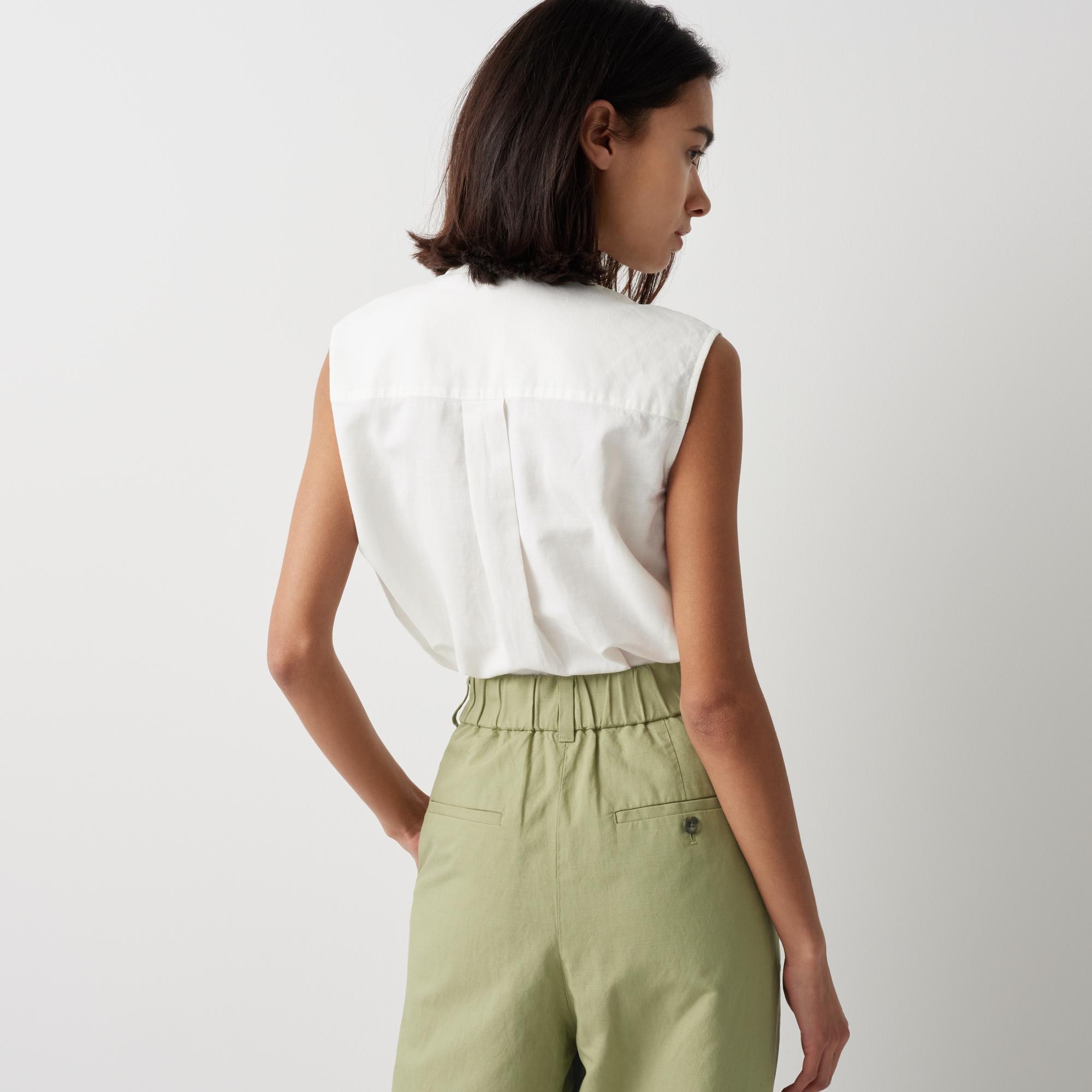 LINEN BLEND PLEATED TAPERED PANTS