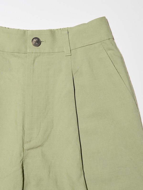 Linen-Blend Pleated Tapered Pants