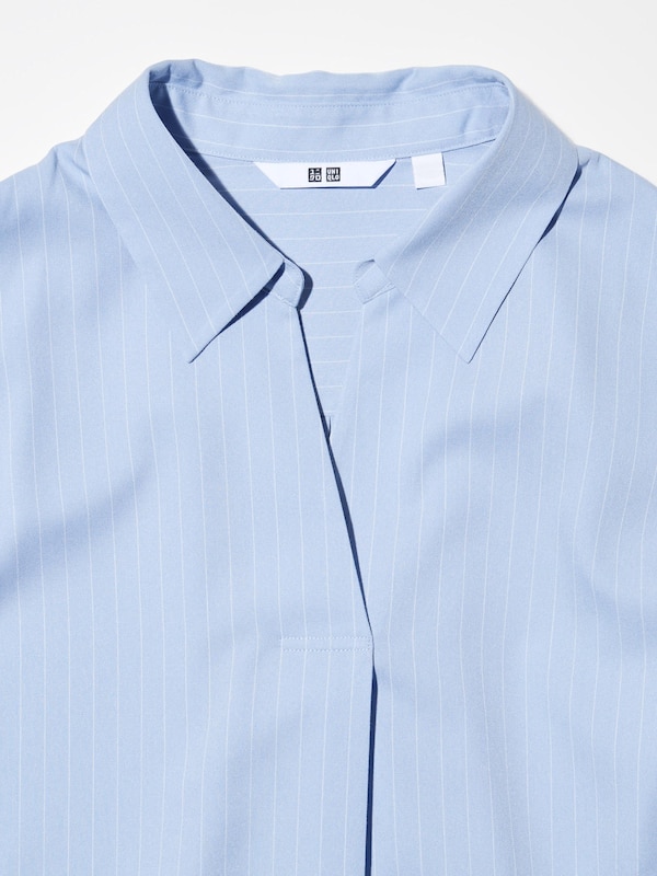 Rayon Skipper Collar Blouse (Stripe, 3/4 Sleeve)