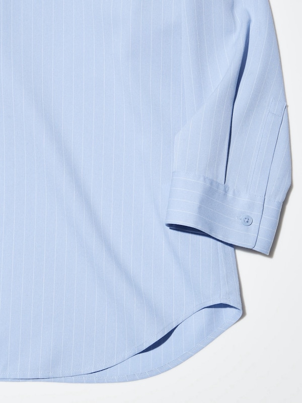 Rayon Skipper Collar Blouse (Stripe, 3/4 Sleeve)