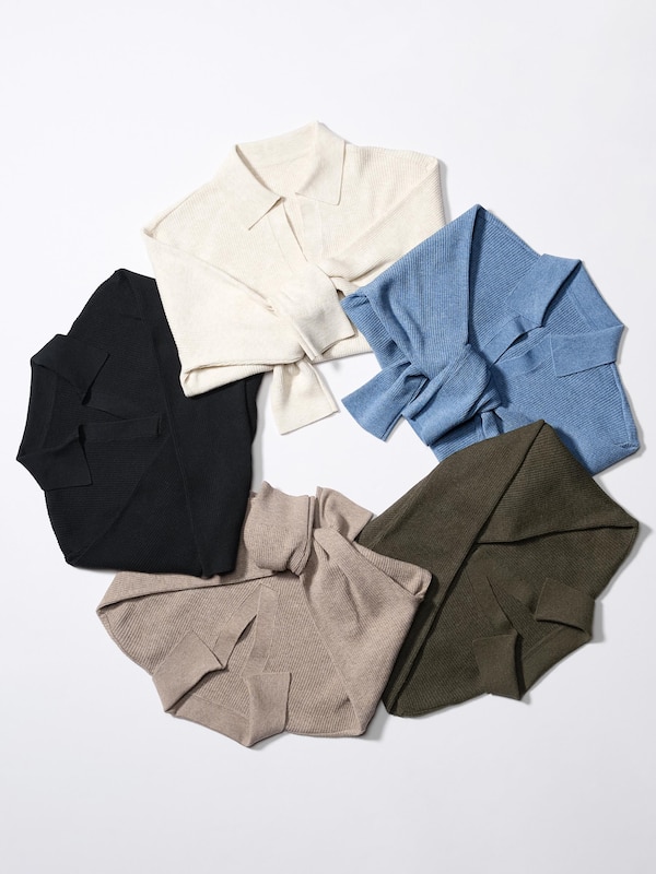 Washable Knit Ribbed Polo Sweater