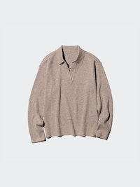 WASHABLE KNIT RIBBED POLO SWEATER