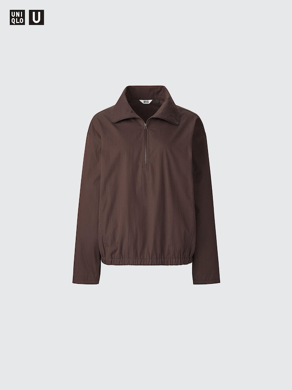 Cotton Blend Half-Zip Blouse