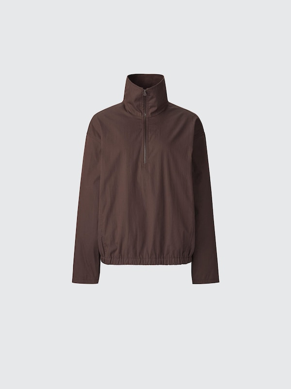 Cotton Blend Half-Zip Blouse