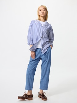 Cotton Relaxed Ankle Trousers (Denim)