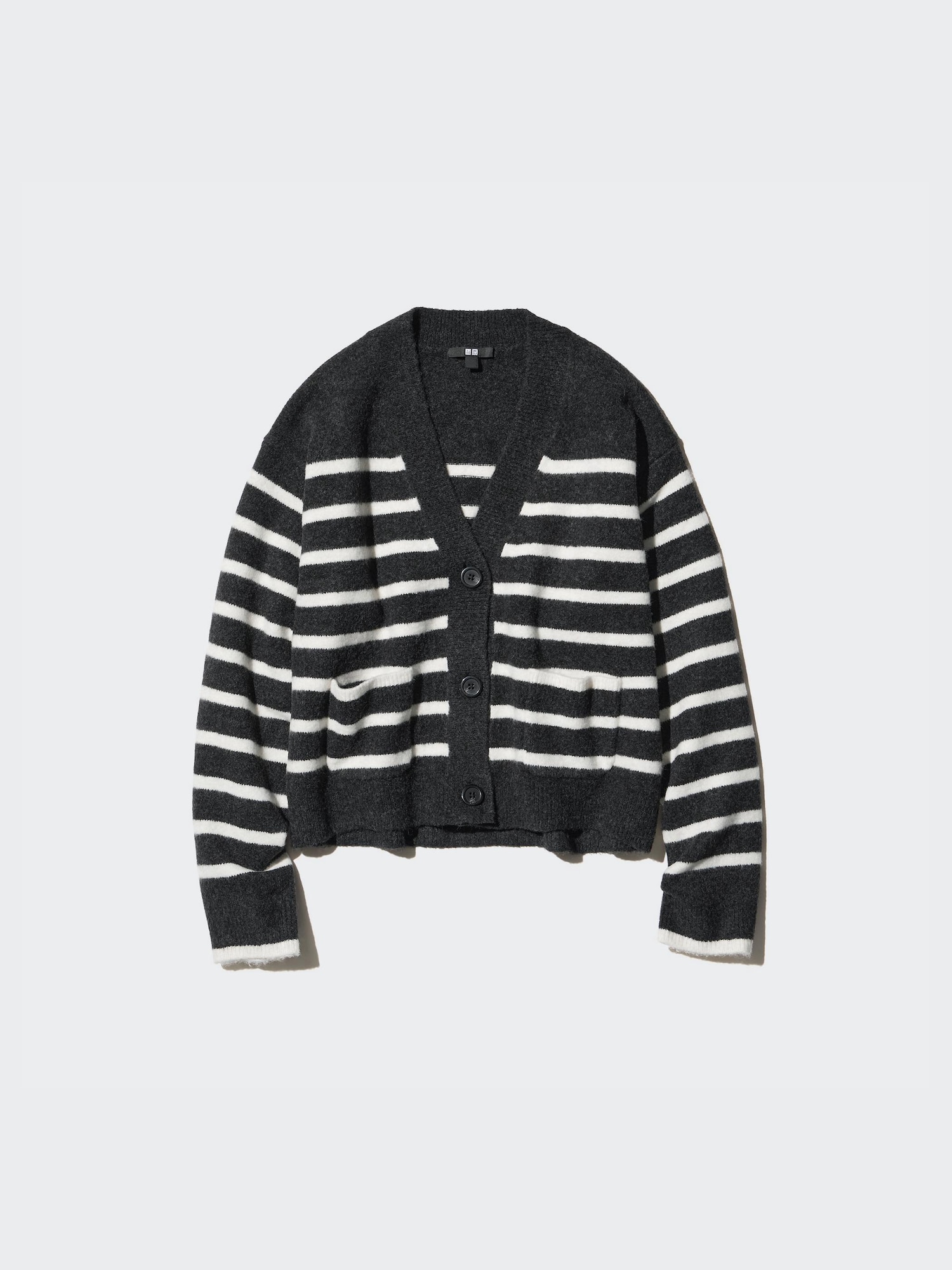 Souffle Yarn Short Cardigan | Striped | V-Neck - thumbnail 4