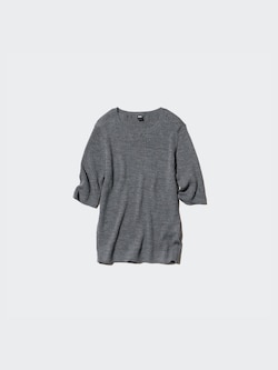 MERINO RIBBED CREW NECK SWEATER HALF SLEEVE