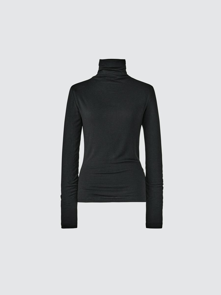 UNIQLO Women's HEATTECH Cashmere Blend T-Shirt Extra Warm Turtleneck with Moisture-Wicking, Black, Small