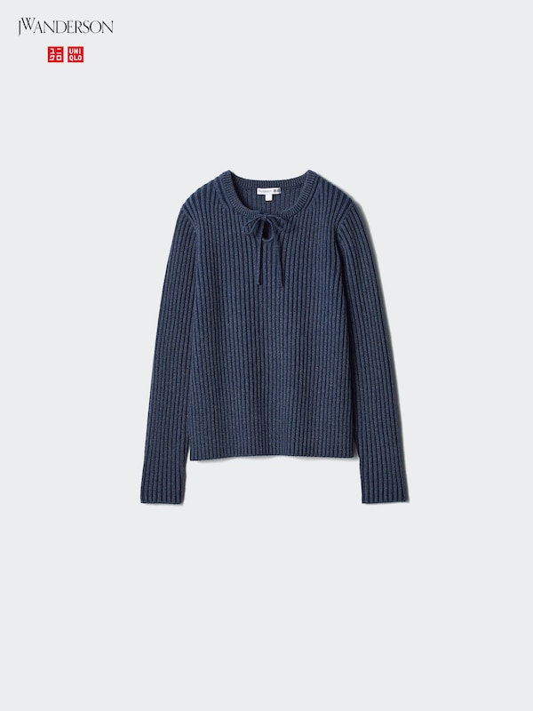 Ribbed Tie-Neck Sweater