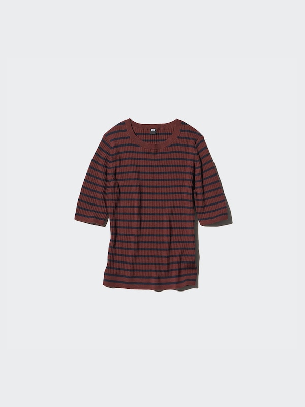 MERINO RIBBED CREW NECK SWEATER  | HALF -SLEEVE
