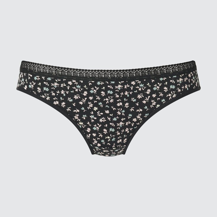 Uniqlo Algodón Bragas (flores) - Negro - XXL