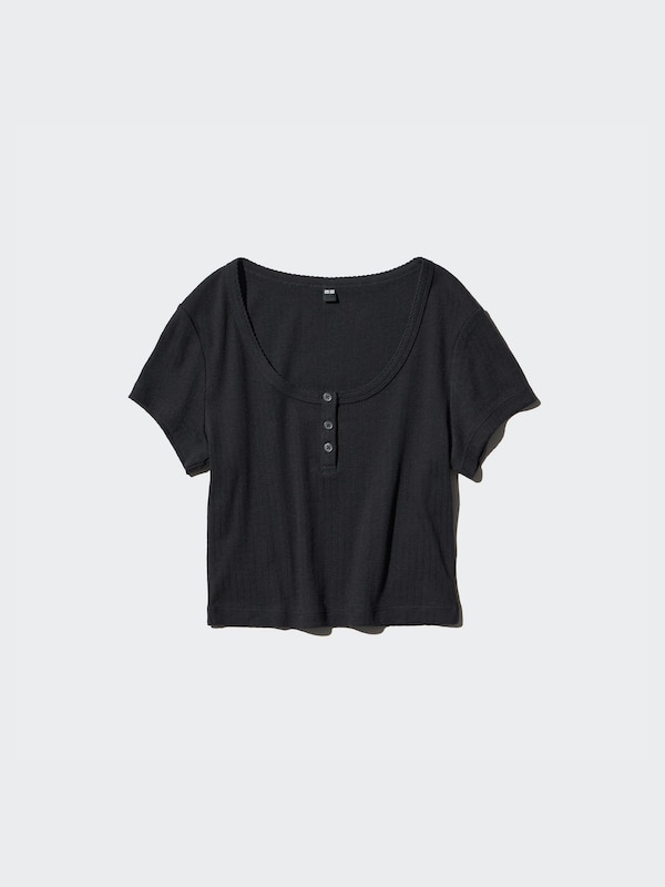 Pointelle Henley T-Shirt | Scoop Neck