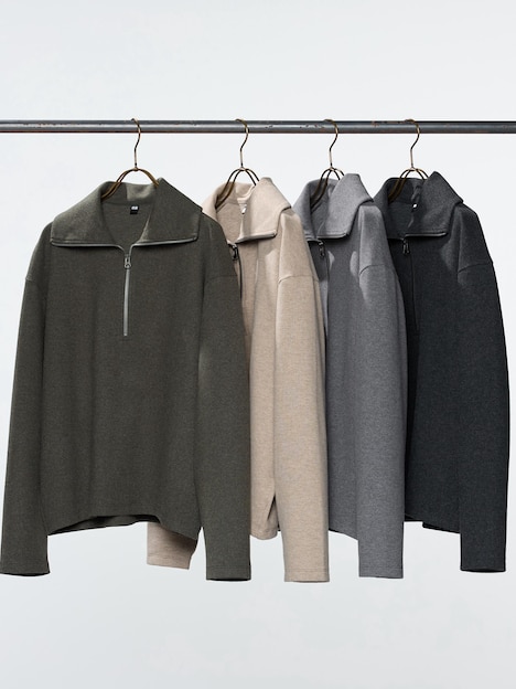 BRUSHED JERSEY HALF-ZIP PULLOVER SHIRT