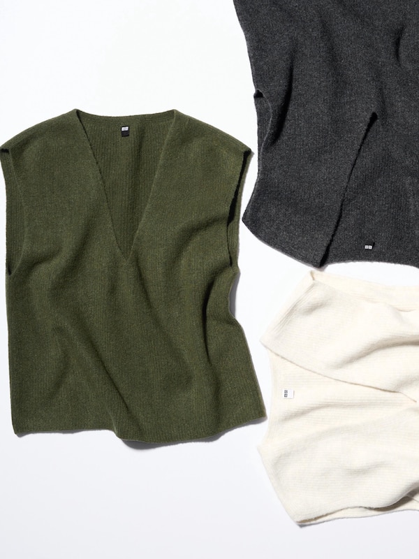 3D Knit Souffle Yarn Vest | V-Neck