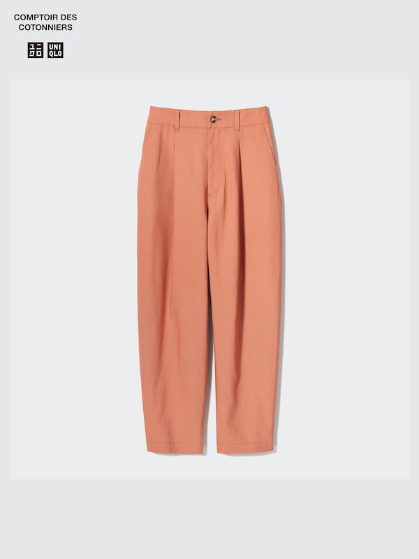 Linen Blend Pleated Tapered Trousers (Longer)