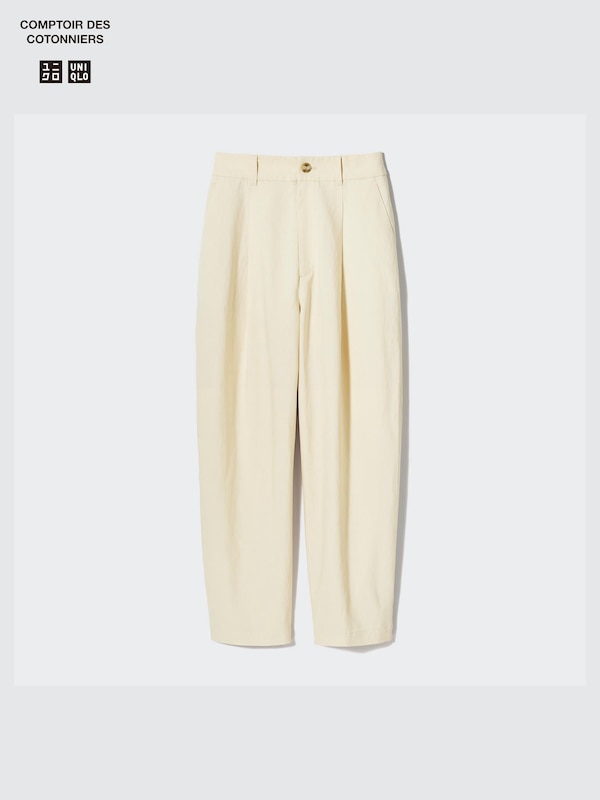 Linen Blend Pleated Tapered Trousers (Longer)